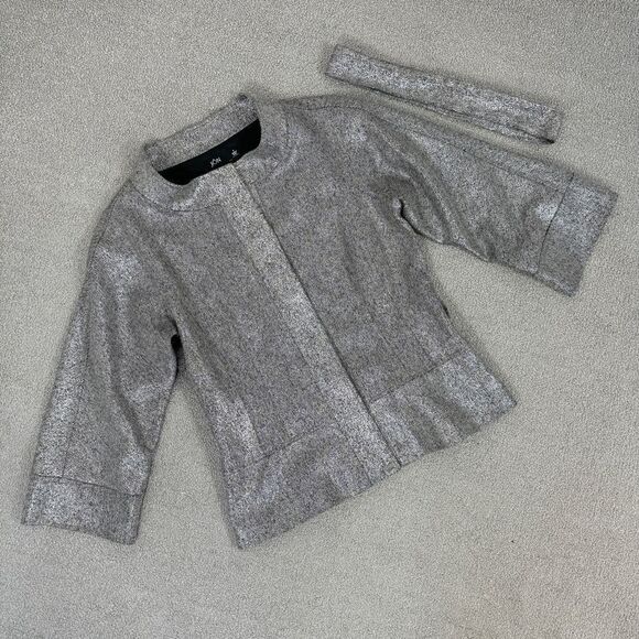 Jon by Teri Jon Open Mock Neck Metallic Belted Topper Jacket Silver Black Size 8 - Picture 8 of 16